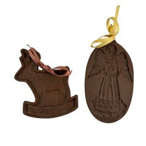 VTG Lot 2 Hartstone Pottery Stoneware Cookie Molds Jingle Reindeer Praying Angel